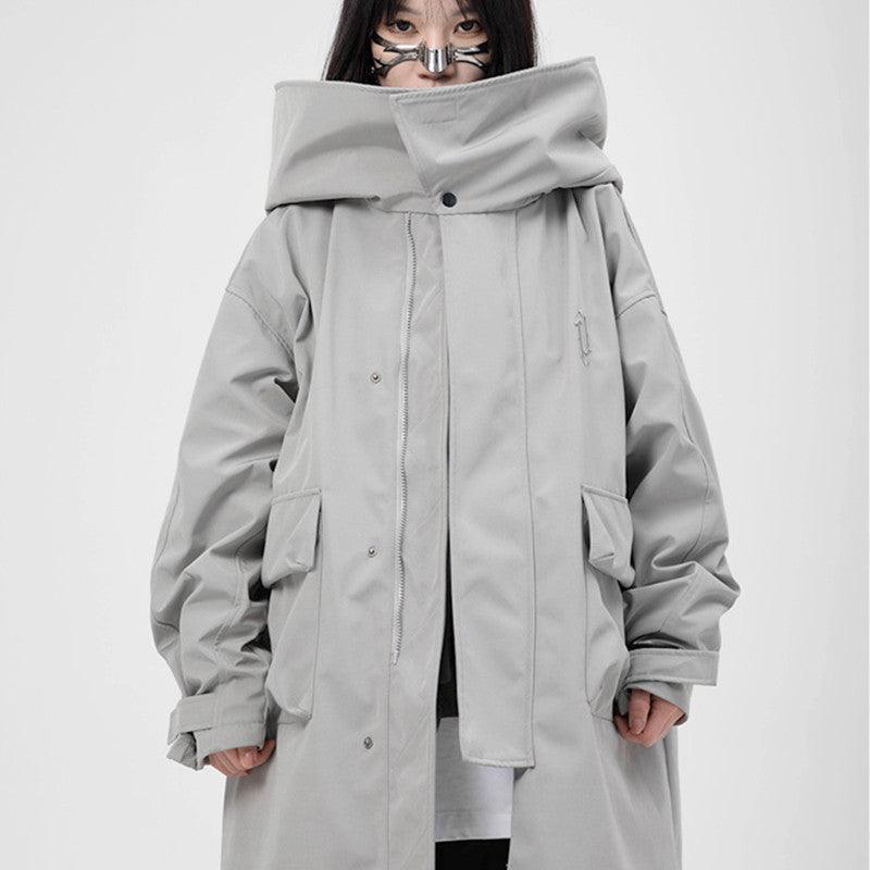 Tooling With Hooded Fake Two Trench Coats Loose For Men And Women - amazitshop