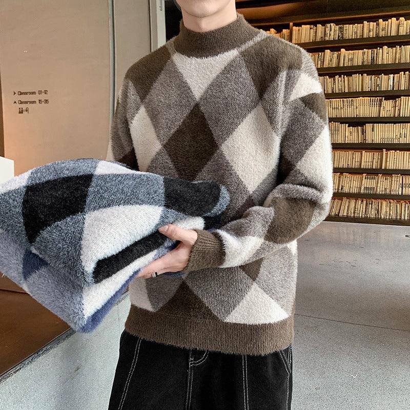Young Handsome Half Turtleneck Sweater Men's Knitwear Trend Men's Clothing - amazitshop