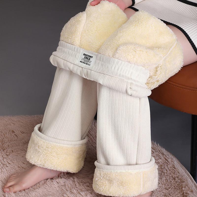 Winter Wide-leg Fleece Trousers For Women Warm Straight-leg Casual Lamb Cashmere Pants Loose Sports Sweatpants - amazitshop