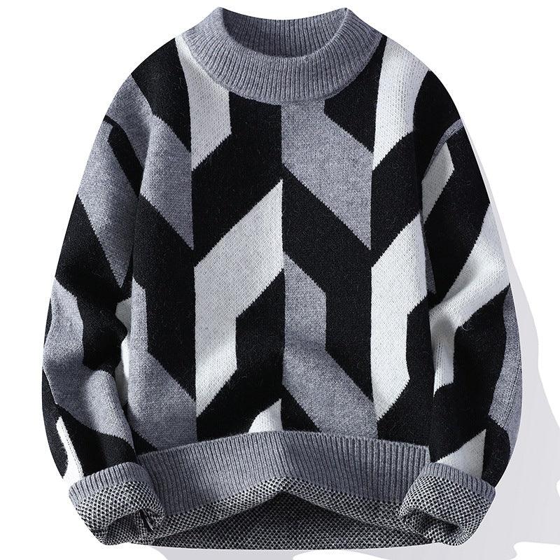 Round Neck Sweater Autumn And Winter Cool Contrast Color Sweater - amazitshop
