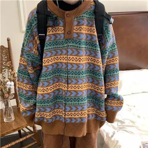 Winter Color Matching Plaid Knitwear For Men - amazitshop