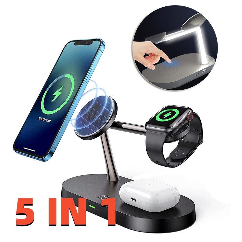 Multifunctional Five-In-One Magnetic Wireless Charging Watch Headset Desktop Mobile Phone Holder Charger 15W Fast Charge - amazitshop