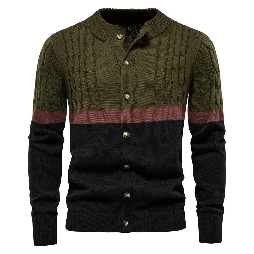 New Men's Sweaters In Europe And America All Cotton Color Matching Cardigan - amazitshop