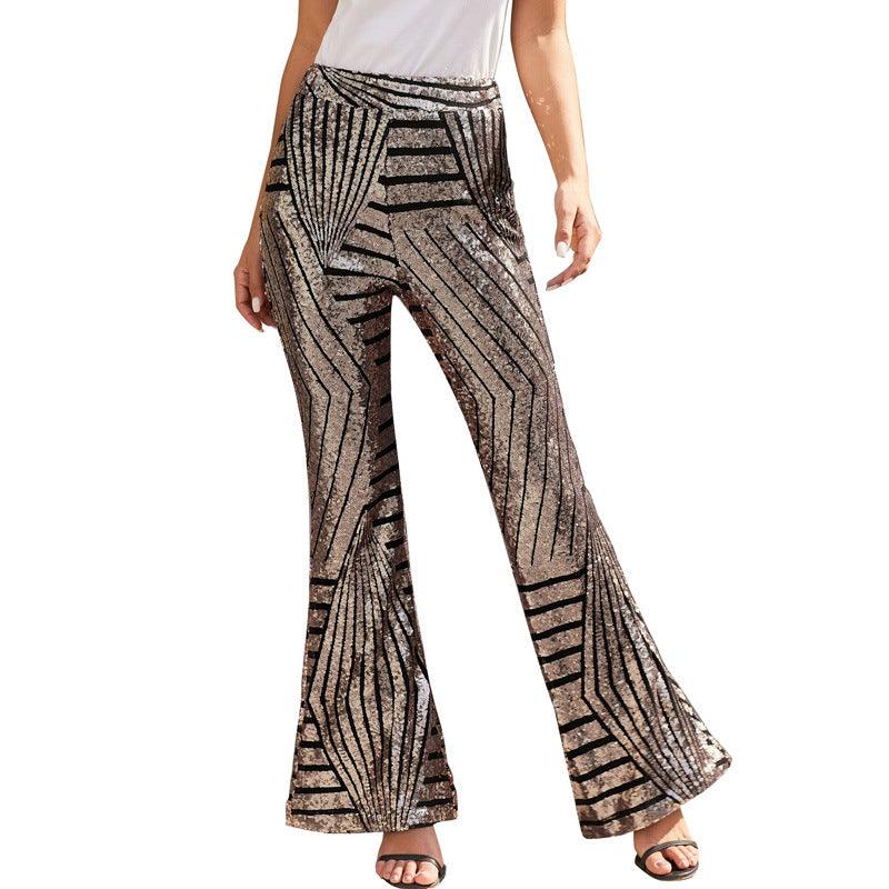 Women's Trousers Sequined High-waisted Bell Bottoms Slimming