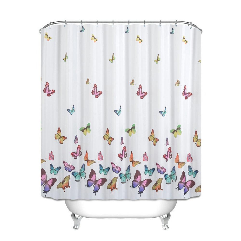 Colorful Butterfly Polyester Waterproof Printing Shower Curtain Home Bathroom Curtain Shower Partition Curtain With 12C Ring Set - Amazitshop