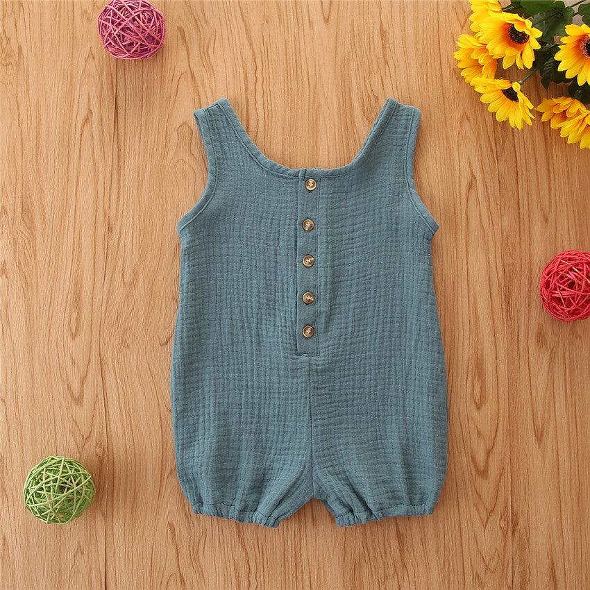 Baby Rompers Sleeveless Solid Color Cotton And Linen Rompers Baby Rompers - amazitshop