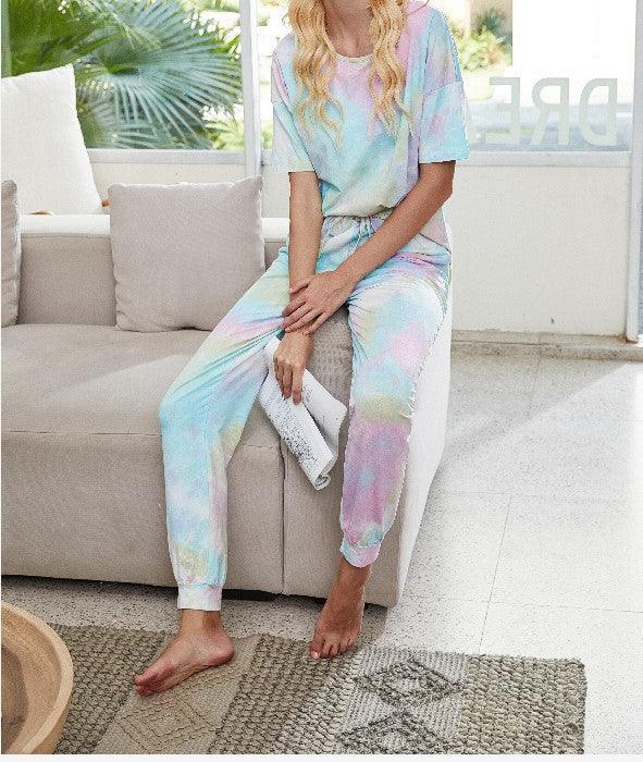 Tie Dye Print One Piece Pajamas Loungewear - amazitshop