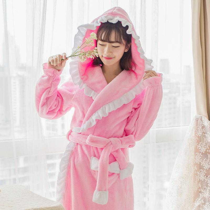 Cute Padded Flannel Nightgown Women Lace - amazitshop