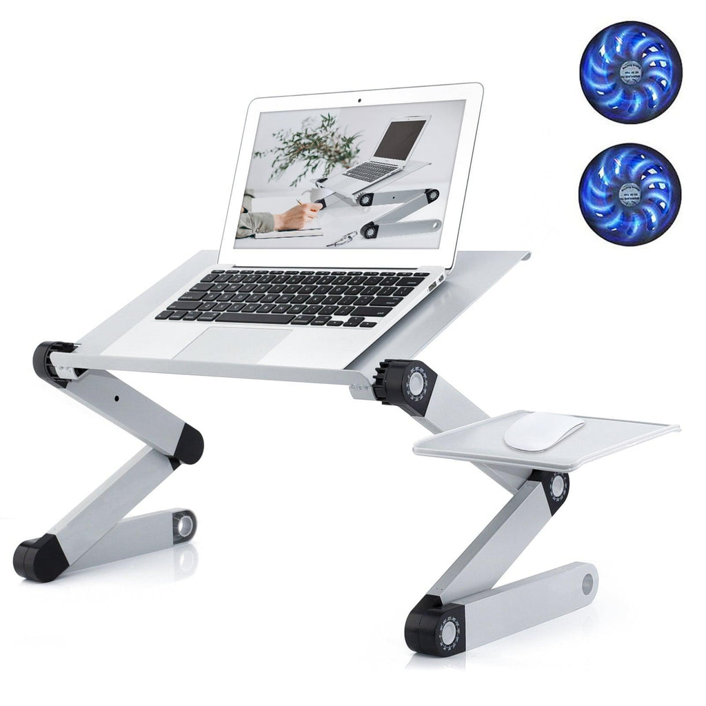 Adjustable Laptop Stand, RAINBEAN Laptop Desk with 2 CPU Cooling USB Fans for Bed Aluminum Lap Workstation Desk with Mouse Pad, Foldable Cook Book Stand Notebook Holder Sofa - amazitshop
