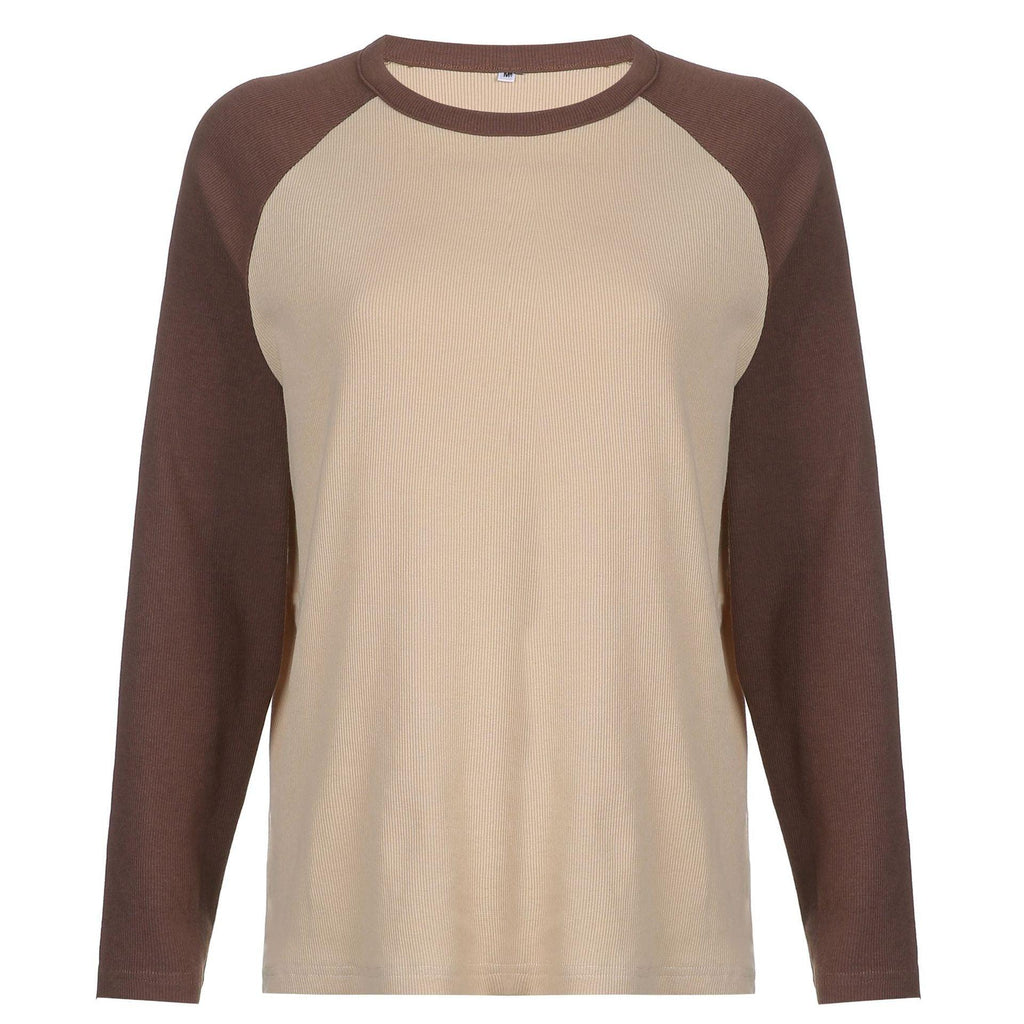 Round Neck Long-sleeved T-shirt Loose Casual Pullover Tops For Women - amazitshop