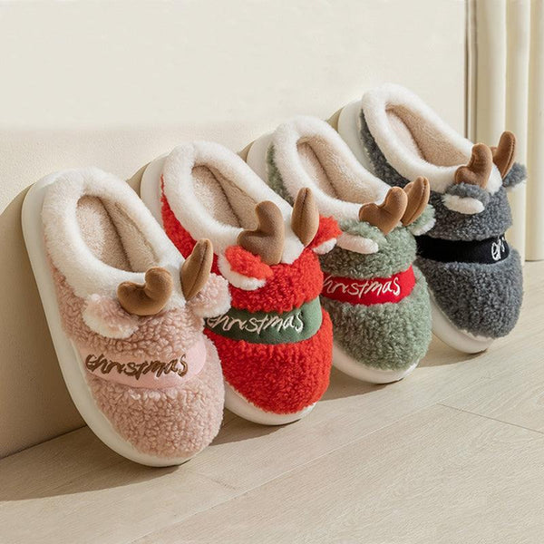 Christmas Shoes Winter Home Slippers Elk Soft Cozy Bedroom Slipper Slip On House Shoes - amazitshop