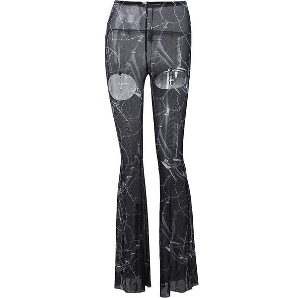 Slim Fitting Printed Bell Bottoms For Women - amazitshop