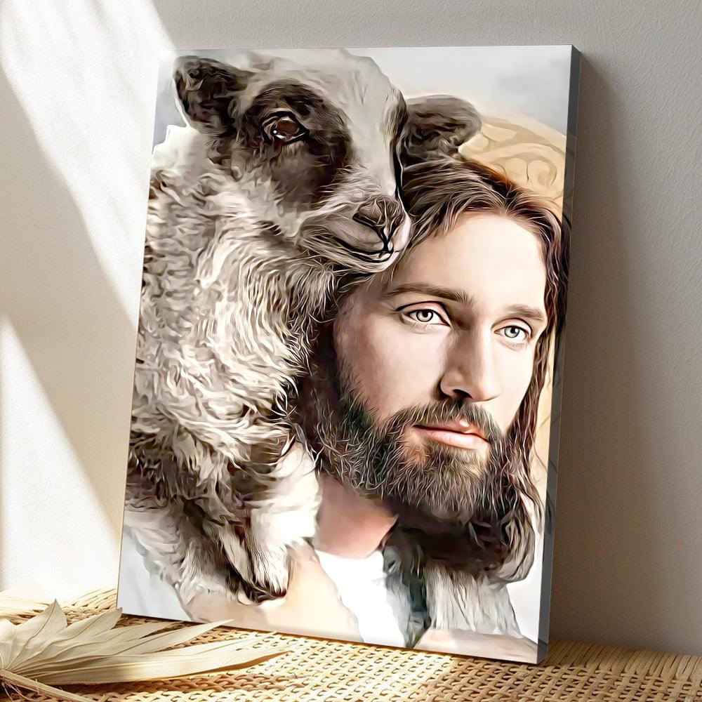 Oil Painting Of Jesus And Sheep - Belief Gifts To Christians Canvas With Frames - amazitshop