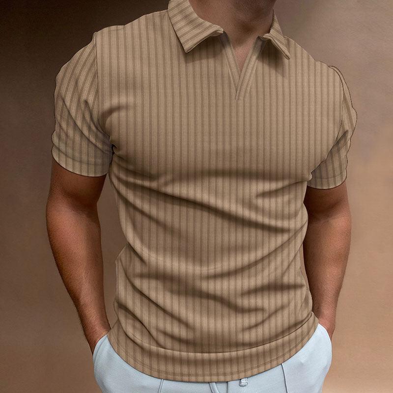 New Polo Shirt Lapel V-line Striped Short-sleeved Men's T-shirt - amazitshop