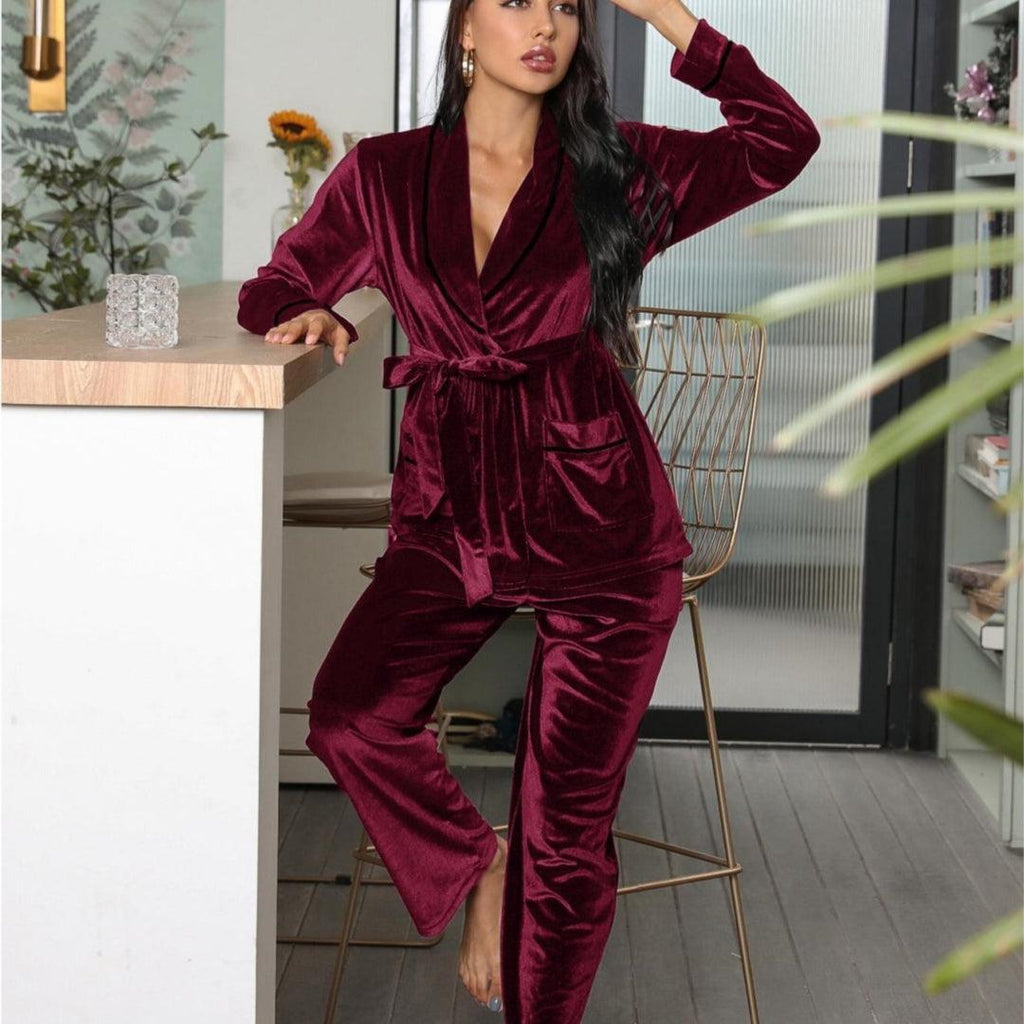 Women's Pajamas Fleece-lined Thickened Loungewear Suit - amazitshop