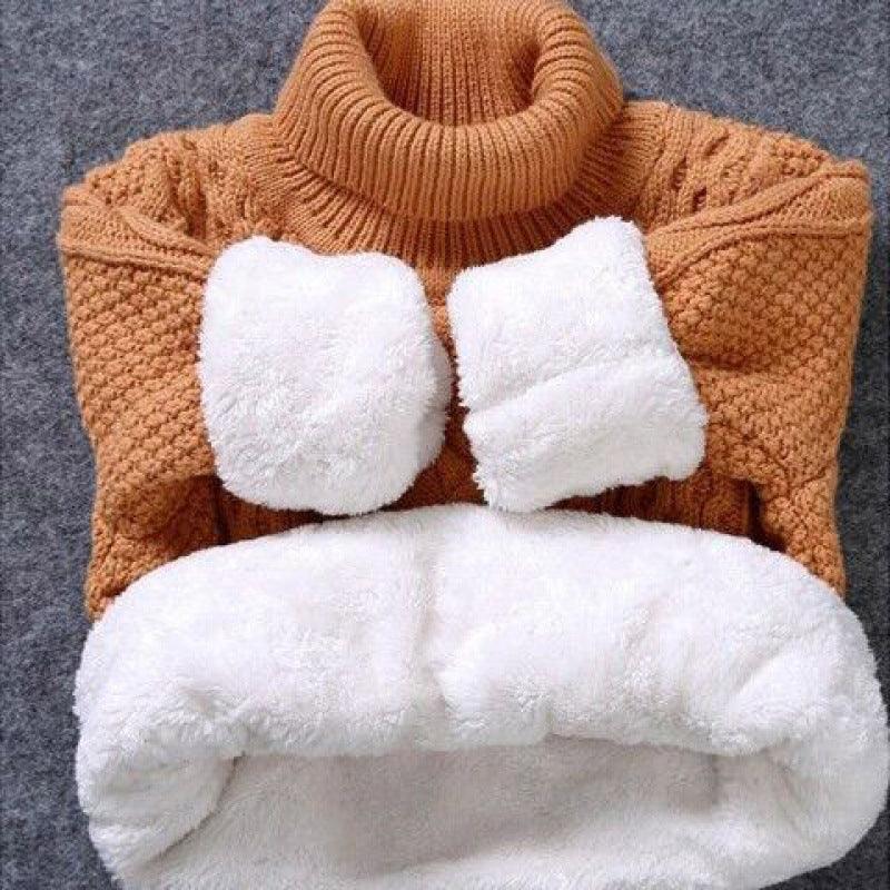 Knitwear Fleece-lined Thickened Cotton Sweater Round Neck Turtleneck Kids' Sweater - amazitshop