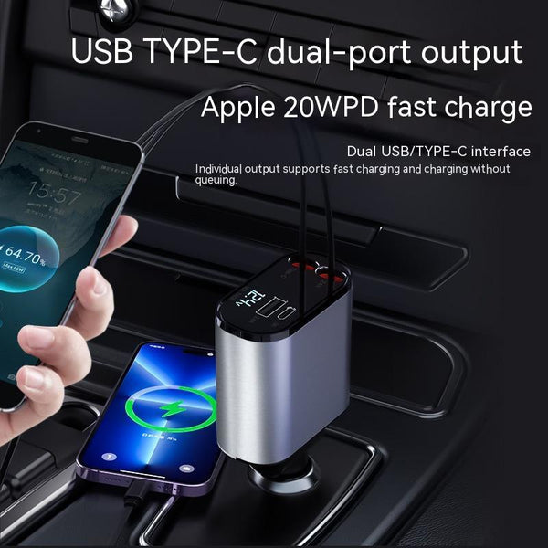 Metal Car Charger 100W Super Fast Charging Car Cigarette Lighter USB And TYPE-C Adapter - amazitshop