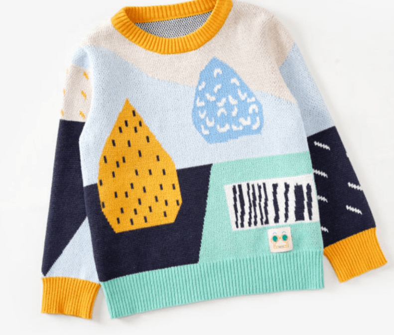 Girls' Sweaters, Cotton Color-blocking, Boys' Western Style Baby Pullovers - amazitshop