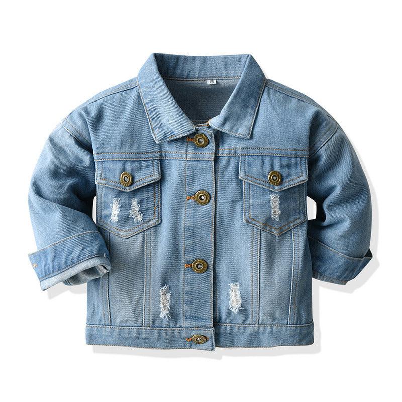Distressed Cardigan Denim Short Long Sleeve Lapel Children's Wear - Amazitshop