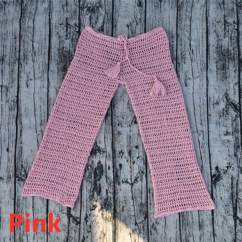 Handmade Crochet Beach Bikini Sweatshirt Swimsuit Cover Pants Set - amazitshop