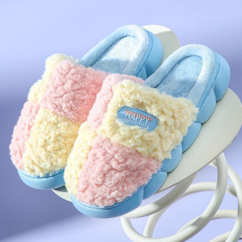 Color-matching Home Slippers Winter EVA Thick-soled Warm Plush Cotton Slippers Women Men Indoor Anti Slip House Shoes - amazitshop
