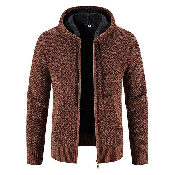 Knitwear Men's Hooded Sweater Fleece-lined Velvet-added Thickness Fleece-lined Warm Cardigan Coat - amazitshop