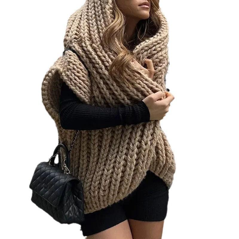 Hooded Thick Pattern Loose Knitted Cardigan Woven Design Sweater - amazitshop