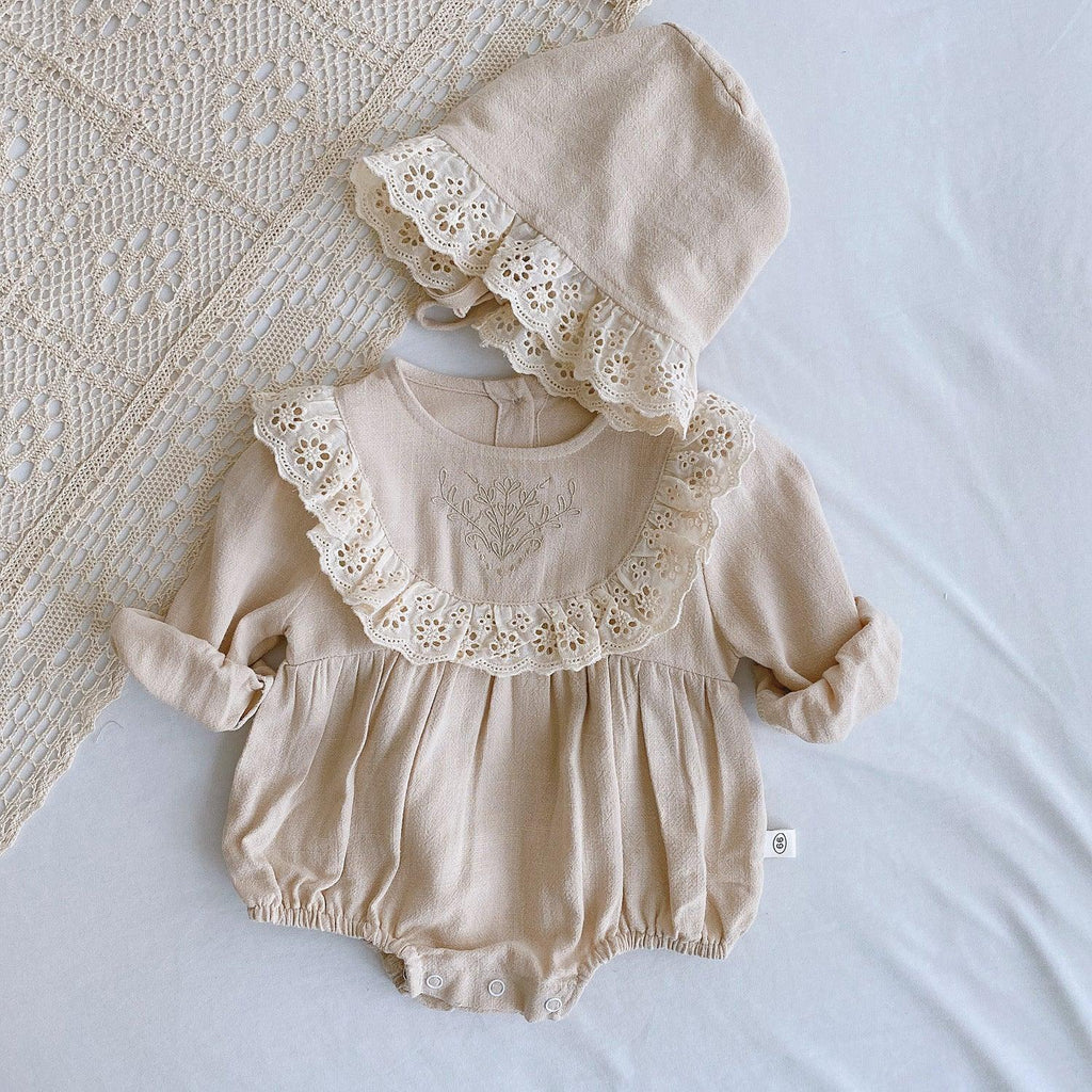 Free Hat Lace Onesie Baby Spring Clothes Newborn Rompers One Year Old Celebration Dress - amazitshop
