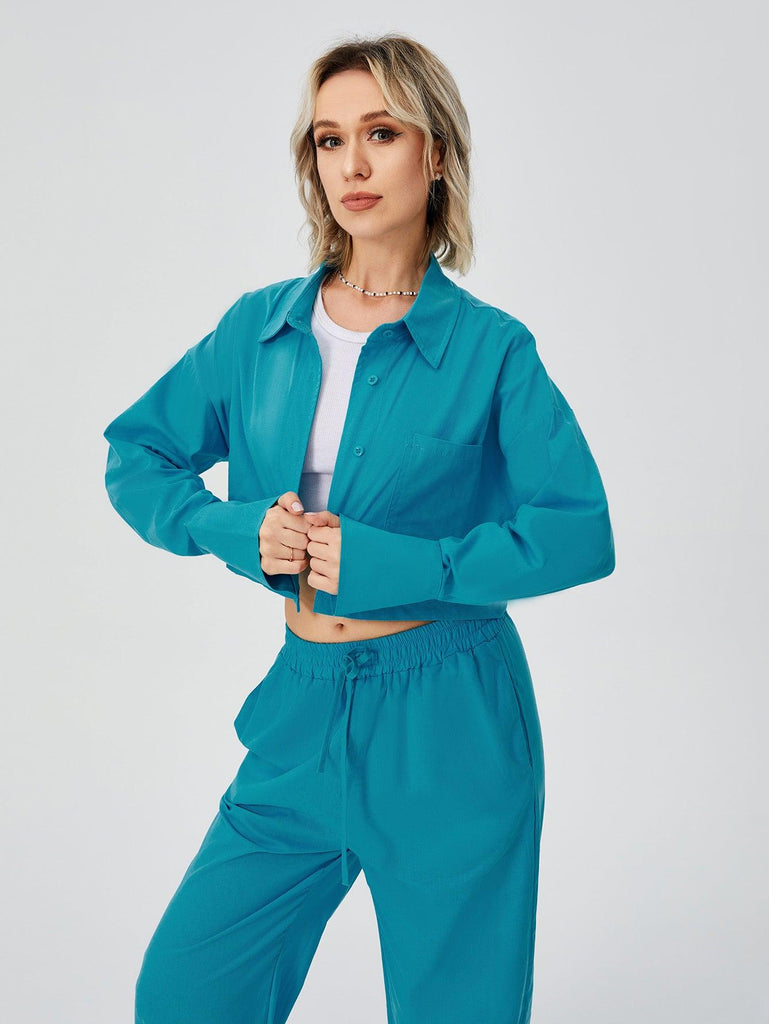 Women Two Piece Outfits For Women Long Sleeve Button Down Wide Leg Loungewear Pajama Set - amazitshop