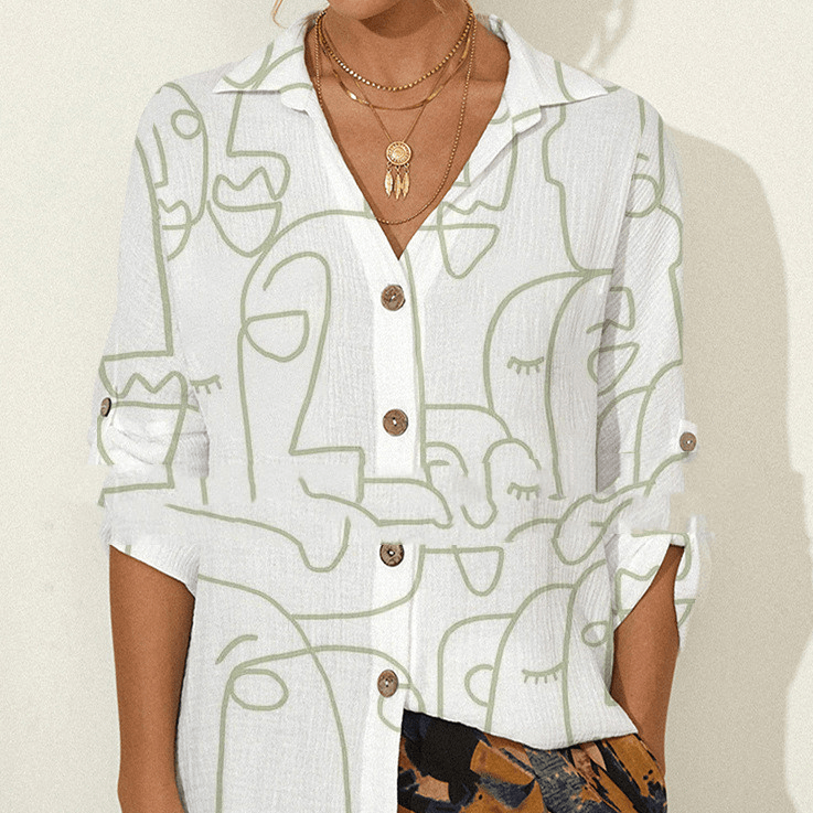 Abstract Print Long Sleeve Blouse Lady - amazitshop