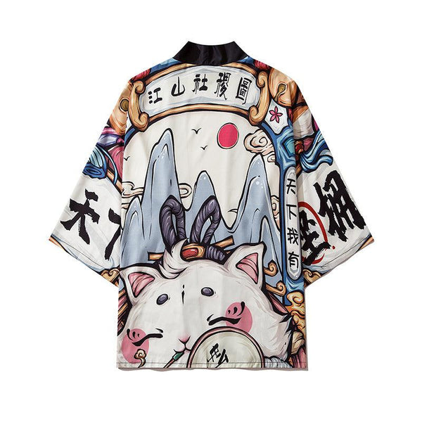 Personalized Cartoon Printed Kimono Loose 34 Sleeve Shirt - amazitshop