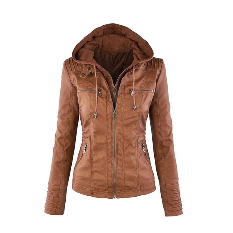 Women's Short Leather Pu Leather Jacket - amazitshop