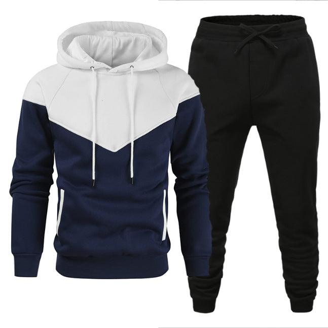 Men's Fleece-lined Sweater Suit Teenagers Fashion Casual Exercise Stitching Contrast Color - amazitshop