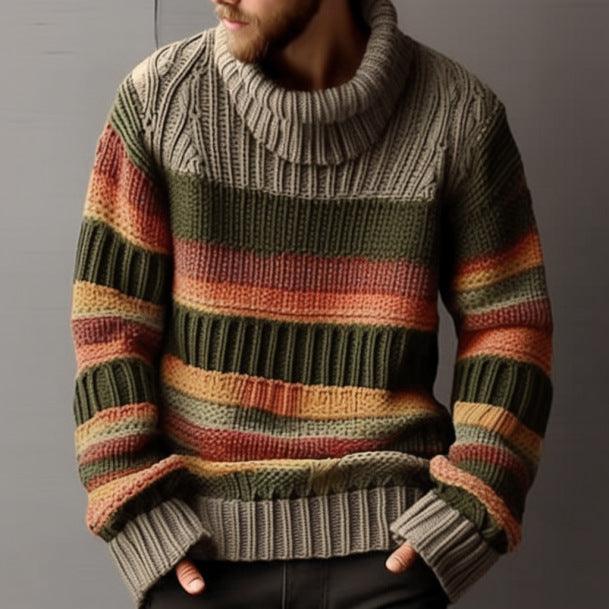 European And American Turtleneck Sweater Autumn And Winter Lapel Color Matching Knitted - amazitshop