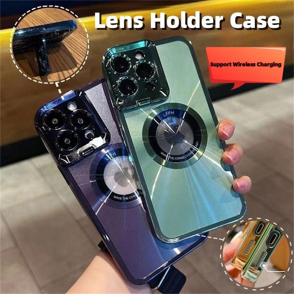 Electroplated Phone Case Luxury Plating CD Pattern Magsafe Bracket Case For IPhone 12 13 14 Pro Max Invisible Camera Stand Holder Lens Holder Magnetic Suction - Amazitshop
