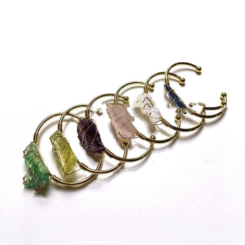 Explosive Natural Crystal Rough Stone Gold Winding Unshaped Bracelet Jewelry Crystal Bracelet - Amazitshop