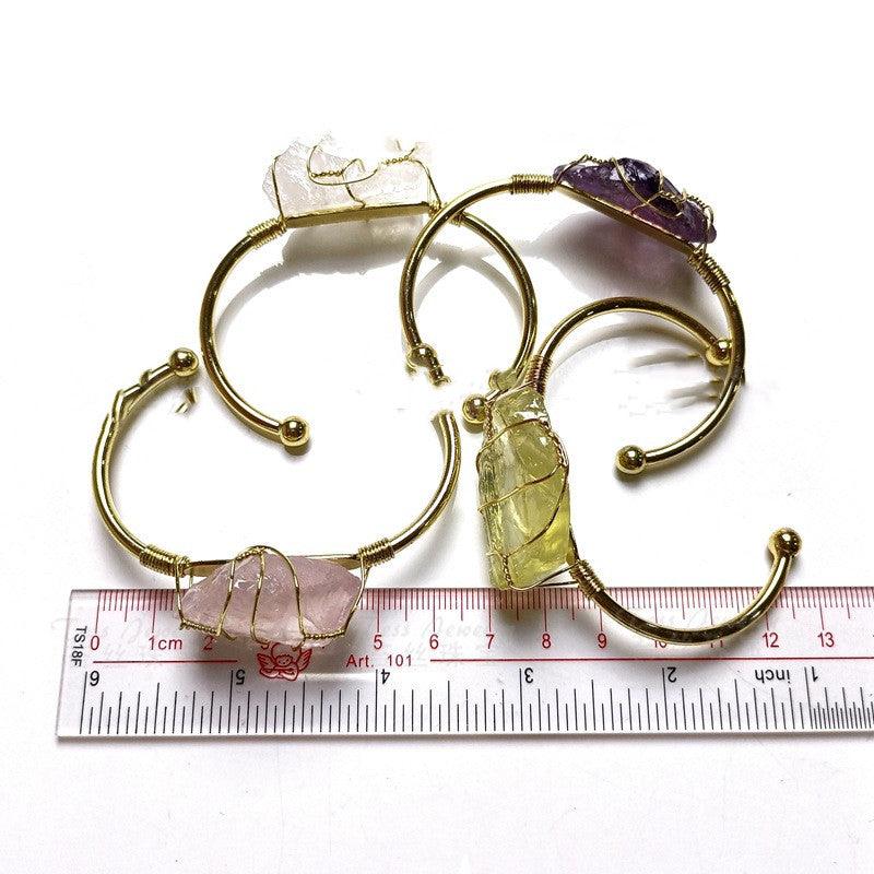 Explosive Natural Crystal Rough Stone Gold Winding Unshaped Bracelet Jewelry Crystal Bracelet - Amazitshop