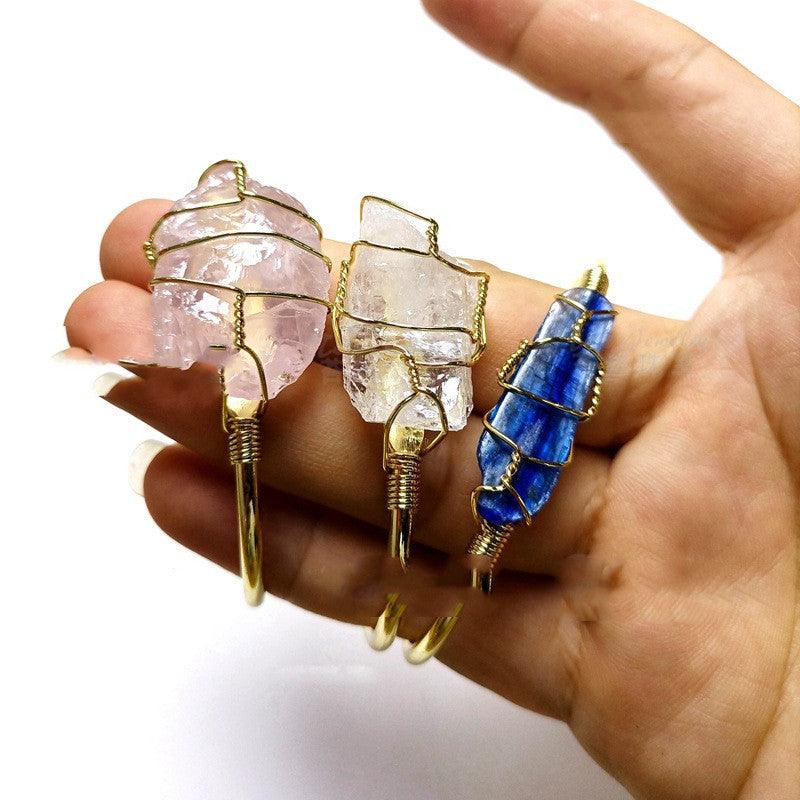 Explosive Natural Crystal Rough Stone Gold Winding Unshaped Bracelet Jewelry Crystal Bracelet - Amazitshop