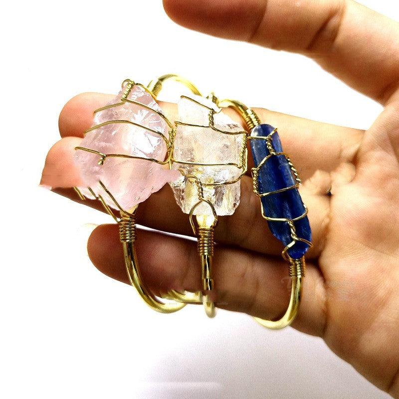 Explosive Natural Crystal Rough Stone Gold Winding Unshaped Bracelet Jewelry Crystal Bracelet - Amazitshop