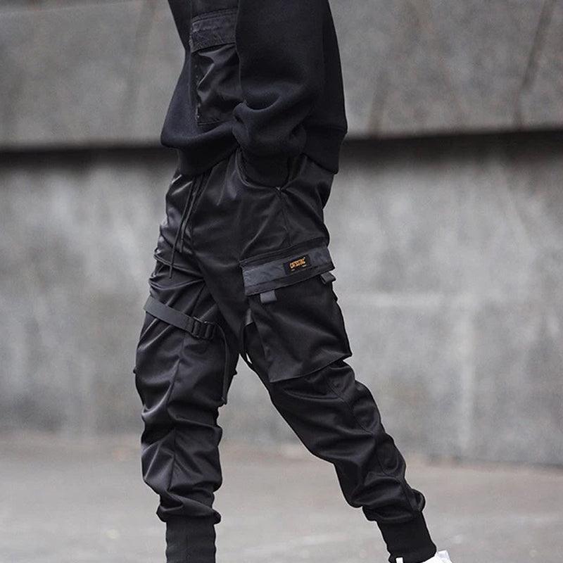 Hot Sale Men Black Hip Hop Cargo Pants Elastic Waist Jogger Trousers Sweatpants Pockets Full Length Casual Fashion - amazitshop