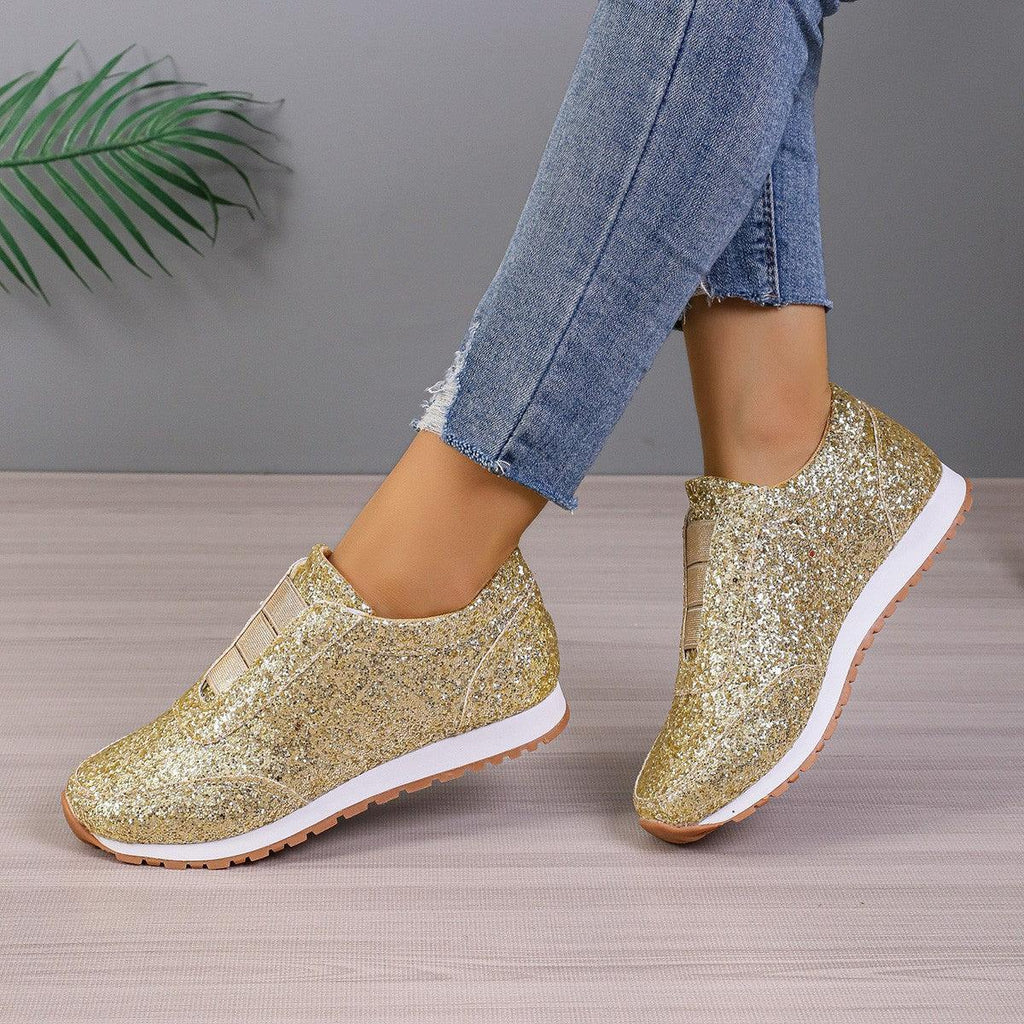 Gold Sliver Sequined Flats New Fashion Casual Round Toe Slip-on Shoes Women Outdoor Casual Walking Running Shoes - amazitshop