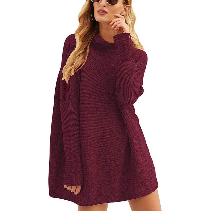 Tops Pullovers High Neck Loose Knit Sweater Women - amazitshop