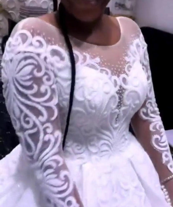 Wedding Gown Plus Size Illusion Bridal Dresses Full Sleeve - amazitshop