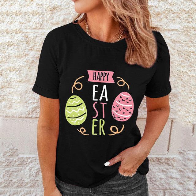 Shirts Women Easter Printed Casual Blouses Short Sleeve Tees - amazitshop