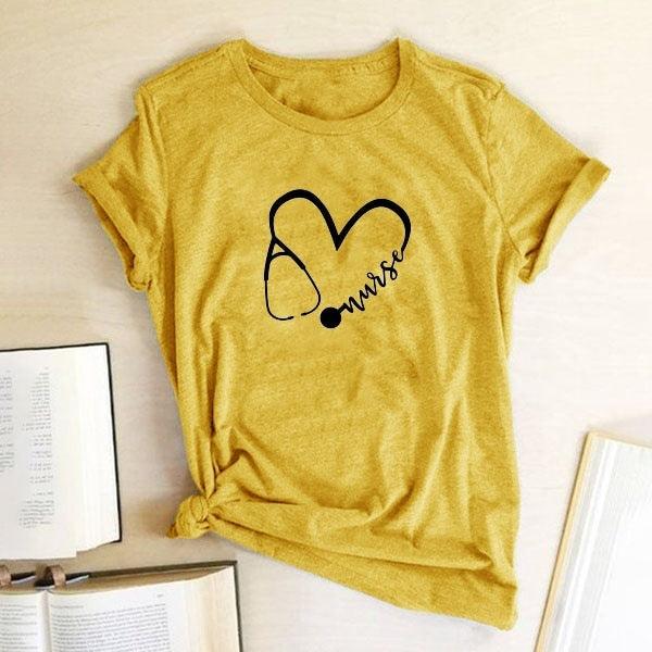 Women's Fashion Heart Graphic Print Short Sleeve T-Shirt - amazitshop