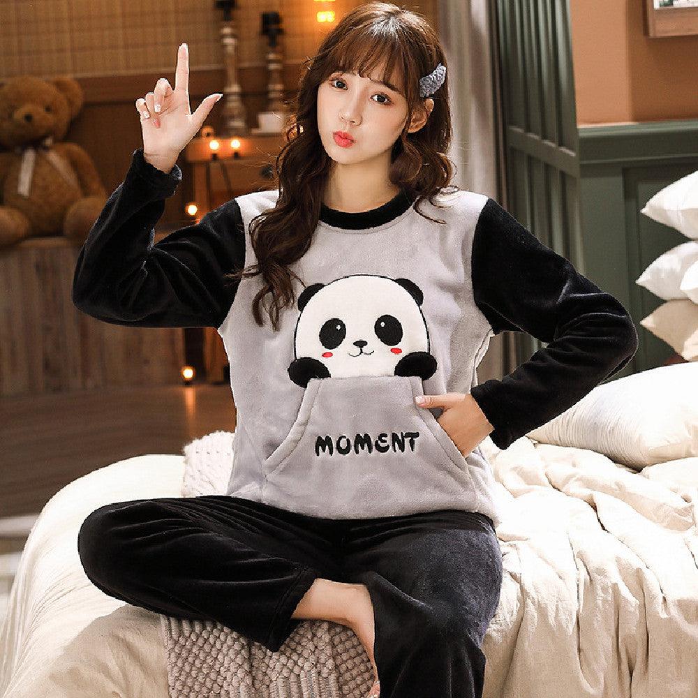 Ladies Cute Panda Velvet Pajamas - amazitshop