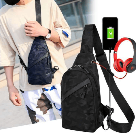 Camouflage Chest Bags Men Crossbody Bag With Headphone Hole - amazitshop