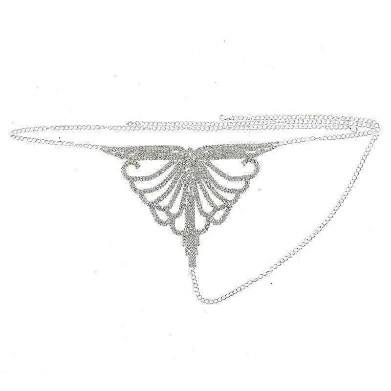 Rhinestone Claw Chain Body Chain Set Sexy Bra Panty Set Lingerie Show - amazitshop