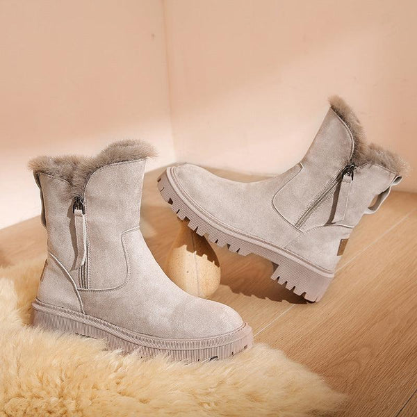 Women's Cotton-padded Shoes Winter New Fur Snow Boots Fleece-lined Casual Martin Boots - amazitshop