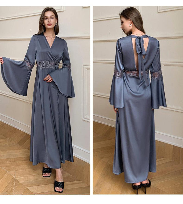Women's Summer Thin Satin Ice Silk Pajamas Lace Stitching - amazitshop